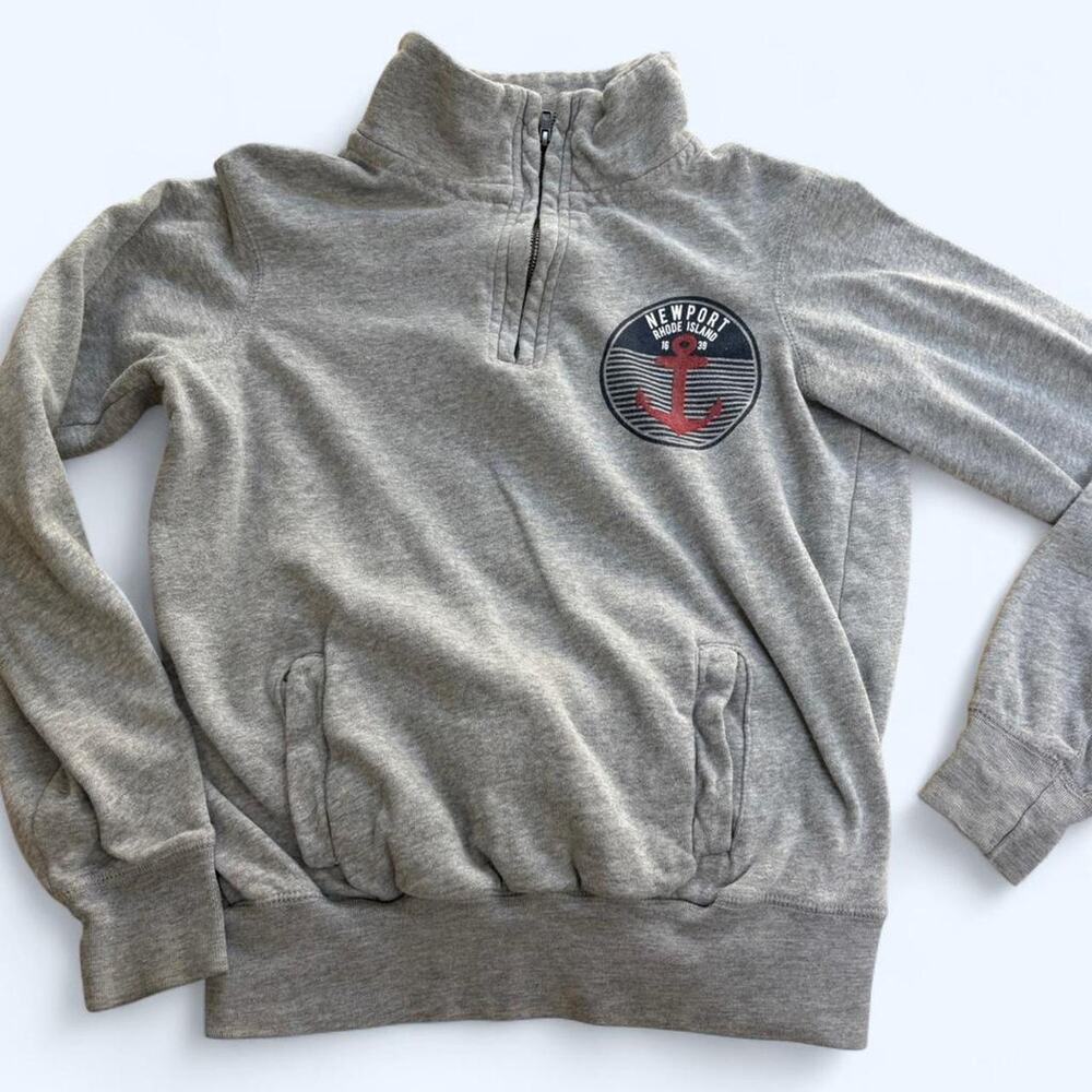 Grey quarter zip sweatshirt with Newport anchor design